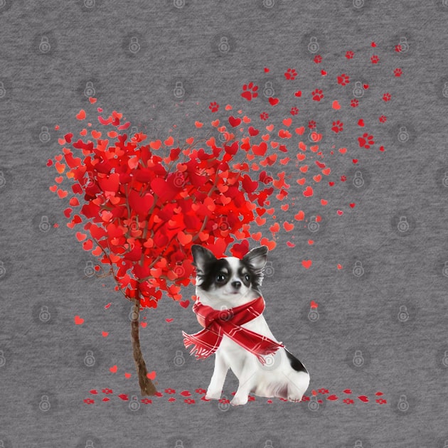 Valentine's Day Heart Tree Love White Long Haired Chihuahua by cyberpunk art